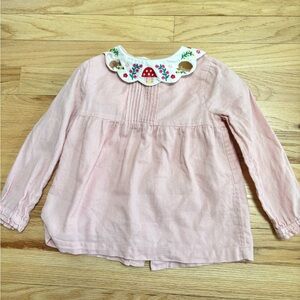 Mini Boden Pale Pink Long-Sleeve Top with Embroidered Collar